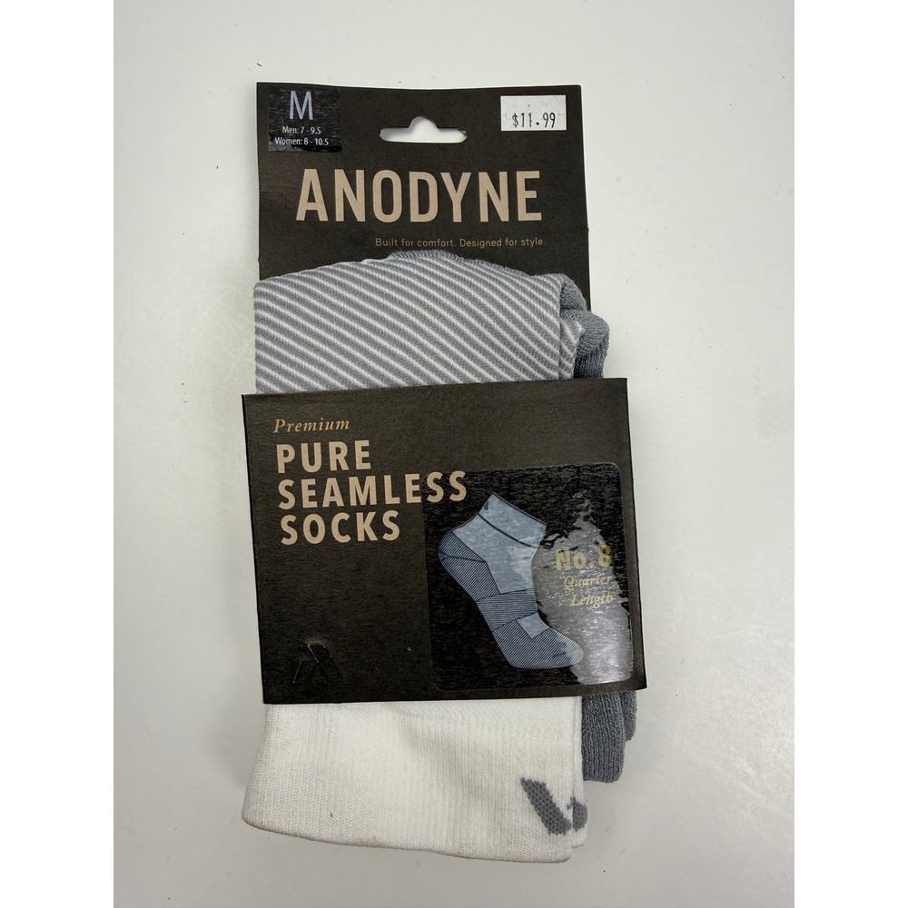 ANODYNE Seamless Quarter Socks Size M Grey White for Diabetes or Sensitive‎ Feet